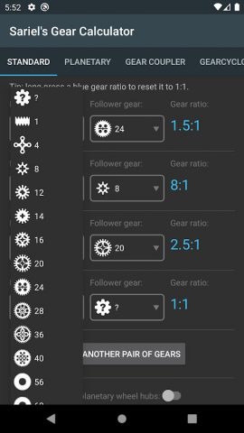 Sariel’s Gear Calculator для Android — скриншот 1