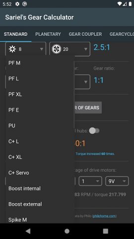 Sariel’s Gear Calculator для Android — скриншот 3