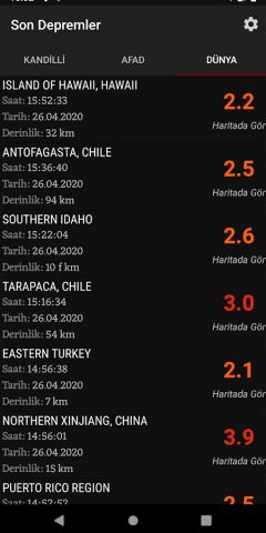 Son Depremler для Android — скриншот 4