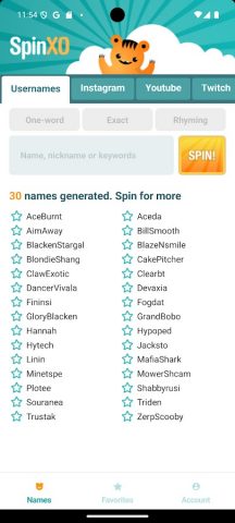 SpinXO Username Generator для Android — скриншот 1