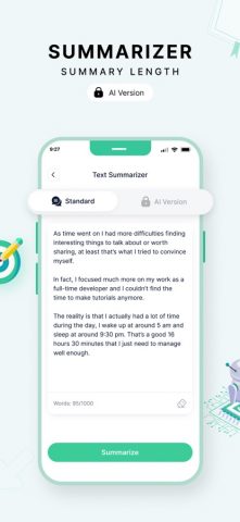 Инструмент Резюме Текста для iOS — скриншот 2
