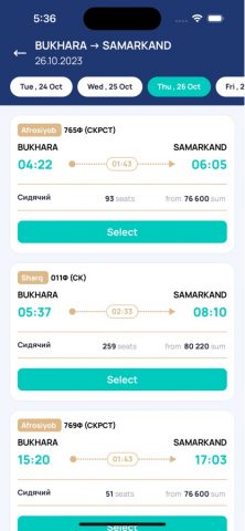 Uzrailways tickets для iOS — скриншот 2