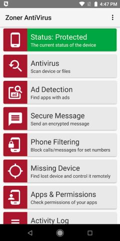 Zoner AntiVirus для Android — скриншот 1
