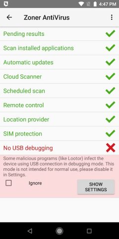 Zoner AntiVirus для Android — скриншот 5