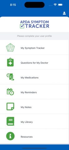 APDA Symptom Tracker для iOS — скриншот 1