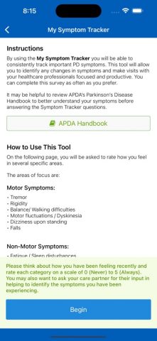 APDA Symptom Tracker для iOS — скриншот 2