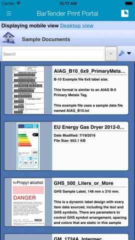 BarTender Print Portal App для iOS — скриншот 1