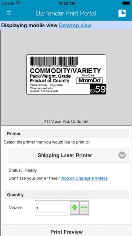 BarTender Print Portal App для iOS — скриншот 3