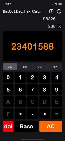 Bin Oct Dec Hex Calculator для iOS — скриншот 1