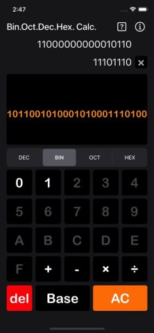 Bin Oct Dec Hex Calculator для iOS — скриншот 2