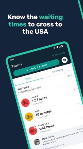 Bordify — Border Wait Times для Android — скриншот 1