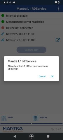 Mantra L1 RDService для Android — скриншот 4
