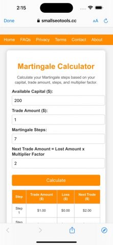 Trading Martingale Calculator для iOS — скриншот 3