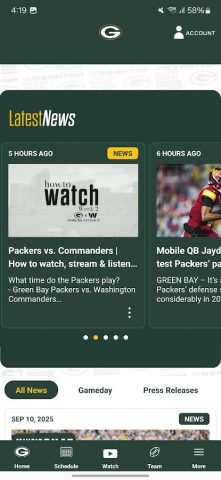 Green Bay Packers для Android — скриншот 4