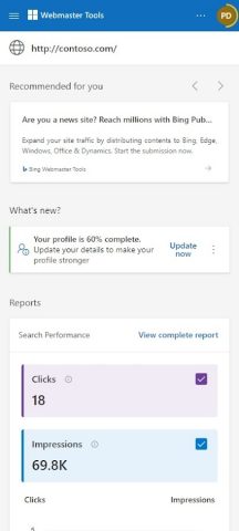 Microsoft Bing Webmaster Tools для Android — скриншот 1