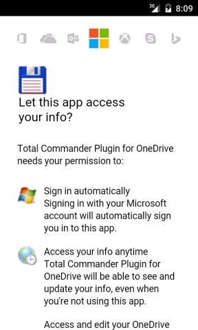 Totalcmd Plugin for OneDrive для Android — скриншот 1