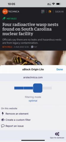 uBlock Origin Lite для iOS — скриншот 1