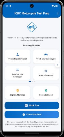 ICBC Motorcycle Practice Test для Android — скриншот 1