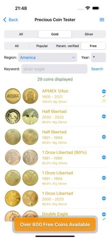 Precious Coin Tester для iOS — скриншот 2