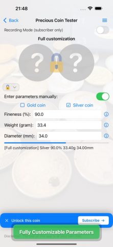 Precious Coin Tester для iOS — скриншот 4