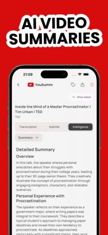Youtube Transcripts — YouSumm для iOS — скриншот 2