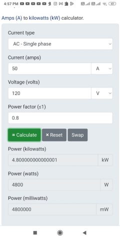 Amps to Kilowatts Calculator для Android — скриншот 3