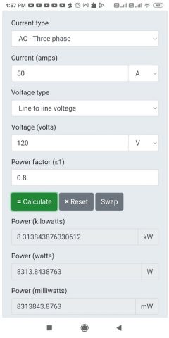 Amps to Kilowatts Calculator для Android — скриншот 4