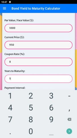Bond Calculator для Android — скриншот 2