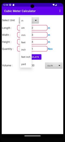 Cubic Meter Calculator для Android — скриншот 2