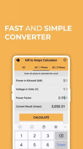 Kw to Amps Calculator для Android — скриншот 1