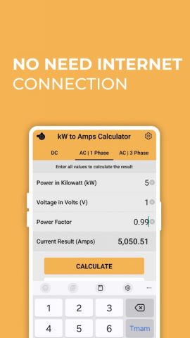 Kw to Amps Calculator для Android — скриншот 2
