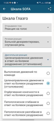 Шкала SOFA для Android — скриншот 4