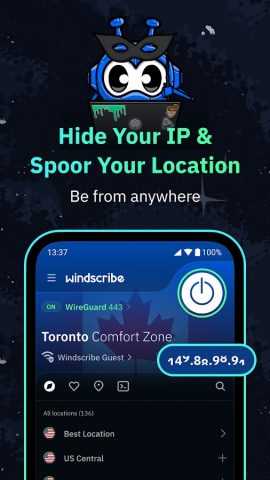 Windscribe VPN для Android — скриншот 5