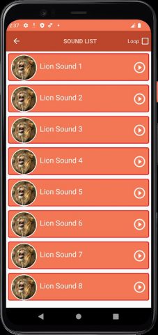 звуки льва для Android — скриншот 3