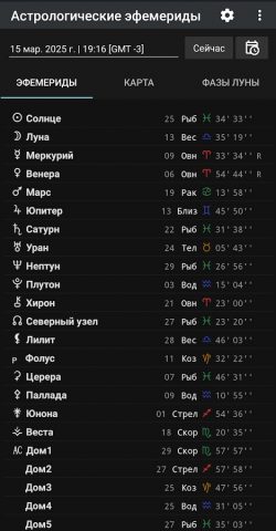 Астрология Эфемериды для Android — скриншот 1