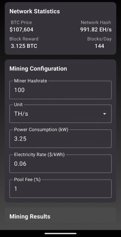 Bitcoin Mining Calculator для Android — скриншот 2