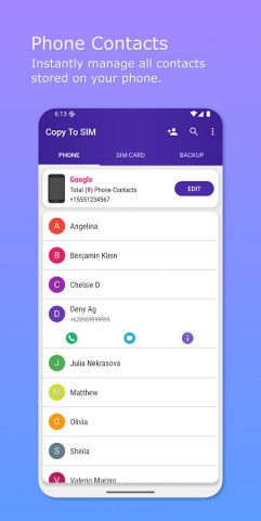 Copy To SIM — Contact Manager для Android — скриншот 1