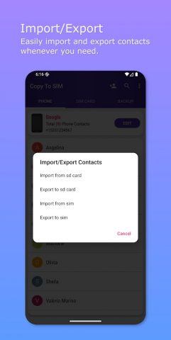 Copy To SIM — Contact Manager для Android — скриншот 4