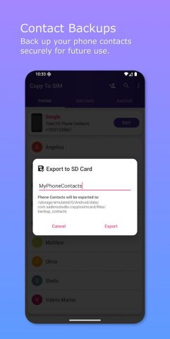 Copy To SIM — Contact Manager для Android — скриншот 5