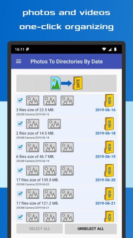 Photos To Directories By Date для Android — скриншот 1