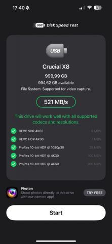REC Disk Speed Test для iOS — скриншот 1