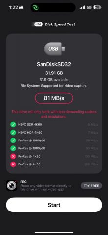 REC Disk Speed Test для iOS — скриншот 2