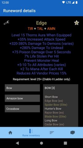 Runeword finder for Diablo II для Android — скриншот 3