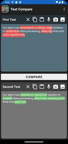 Сравнение Текстов и Различия для Android — скриншот 2