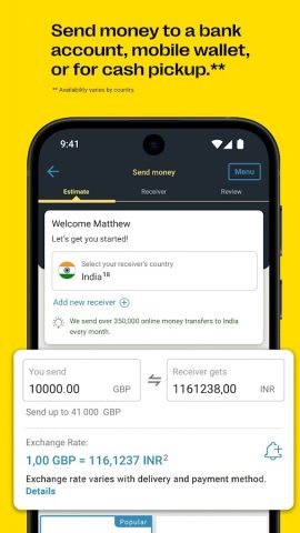 Western Union Money Transfer для Android — скриншот 2