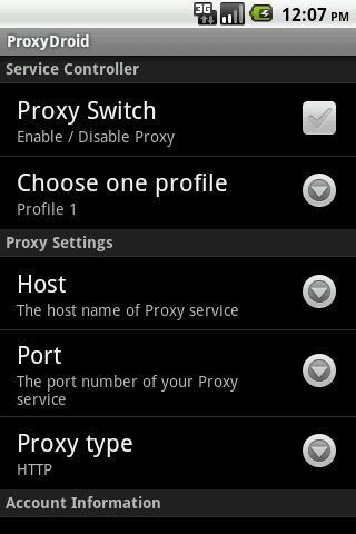 ProxyDroid для Android — скриншот 1