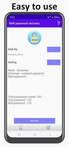 RAR password recovery для Android — скриншот 1