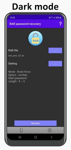 RAR password recovery для Android — скриншот 4