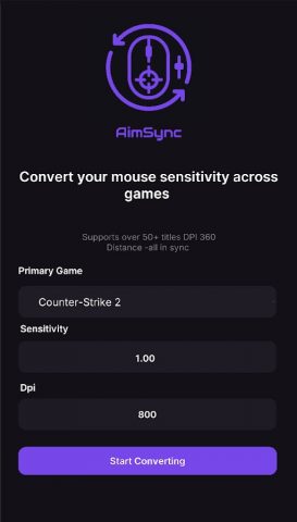 AimSync Sensitivity Converter для Android — скриншот 1
