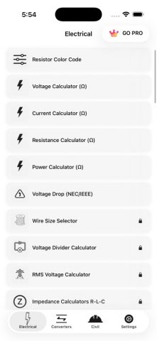 Electrical Calculator lite для iOS — скриншот 1